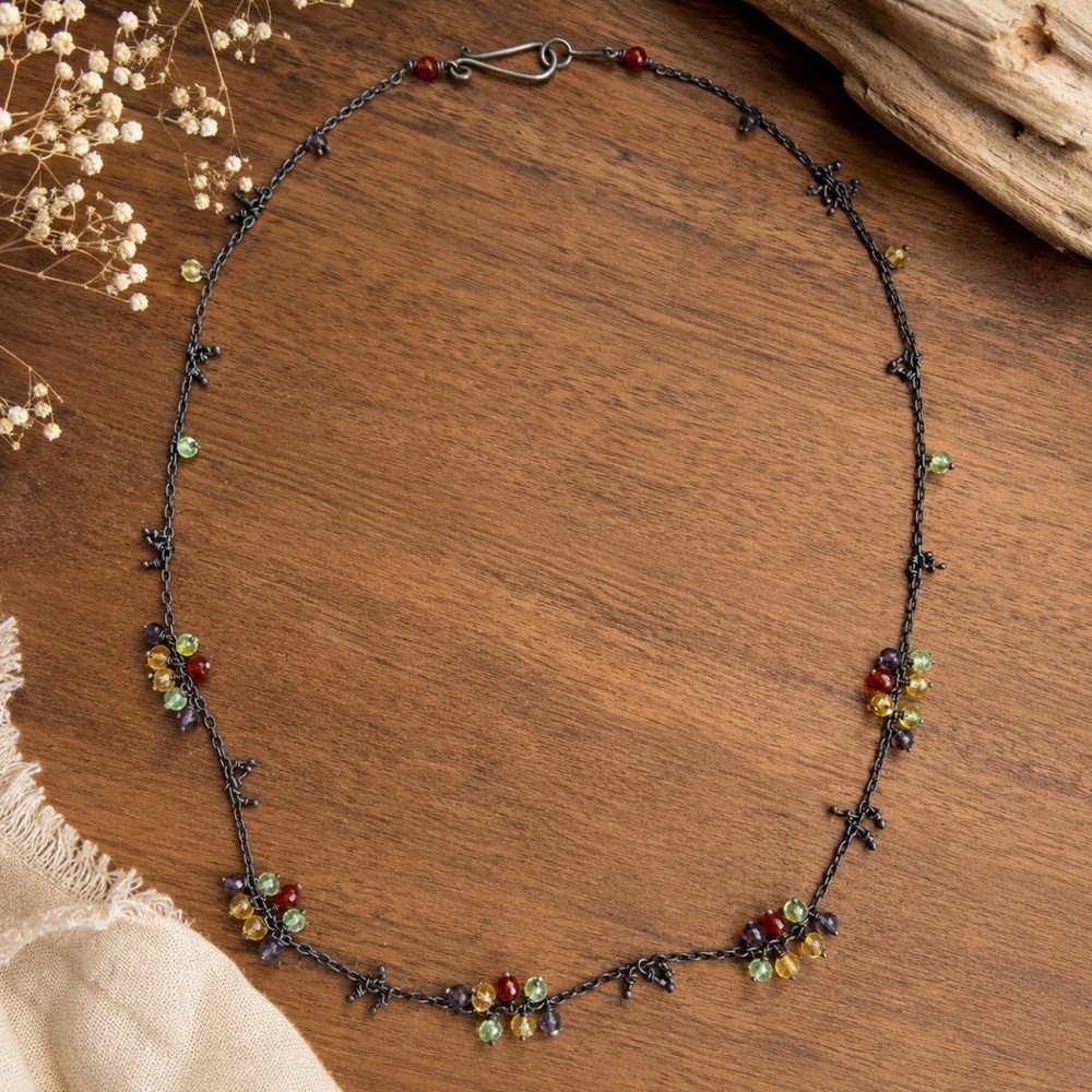 Vintage Artisan Wire-Wrapped Glass Bead Cluster Necklace Coastal Cowgirl Boho